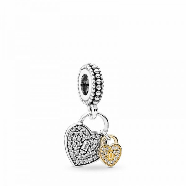 Pandora Jewelry Love Locks Dangle Charm Sale,Two Tone,Clear CZ