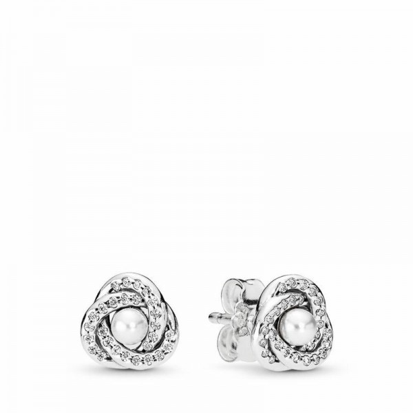 Pandora Jewelry Luminous Love Knots Stud Earrings Sale,Sterling Silver,Clear CZ
