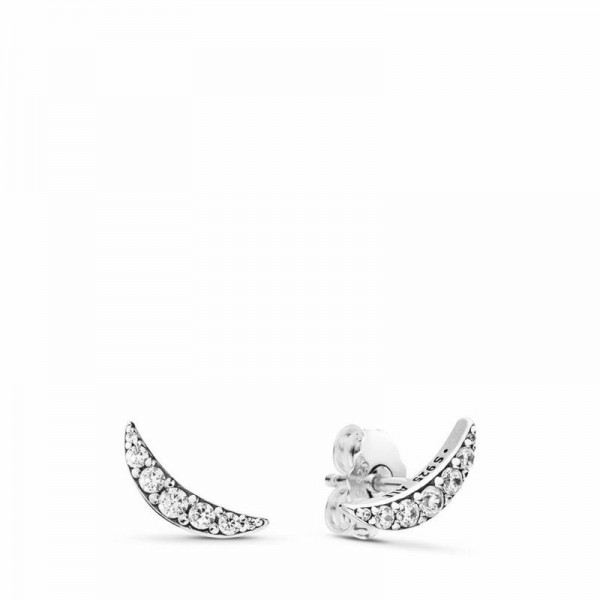 Pandora Jewelry Lunar Light Stud Earrings Sale,Sterling Silver,Clear CZ