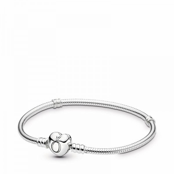Pandora Jewelry Moments Heart & Snake Chain Bracelet Sale,Sterling Silver