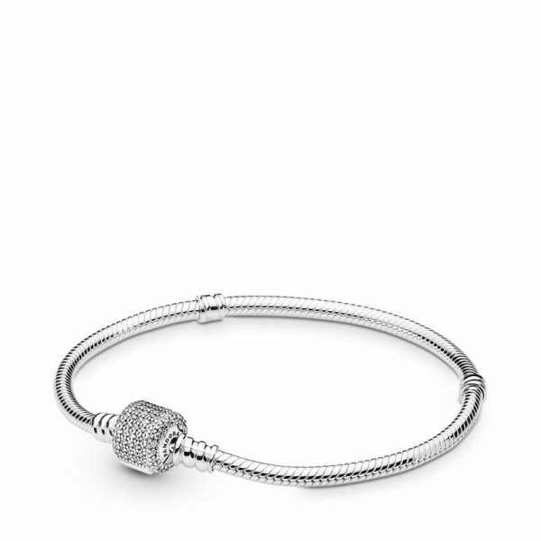 Pandora Jewelry Moments Sparkling Pavé & Snake Chain Bracelet Sale,Sterling Silver,Clear CZ