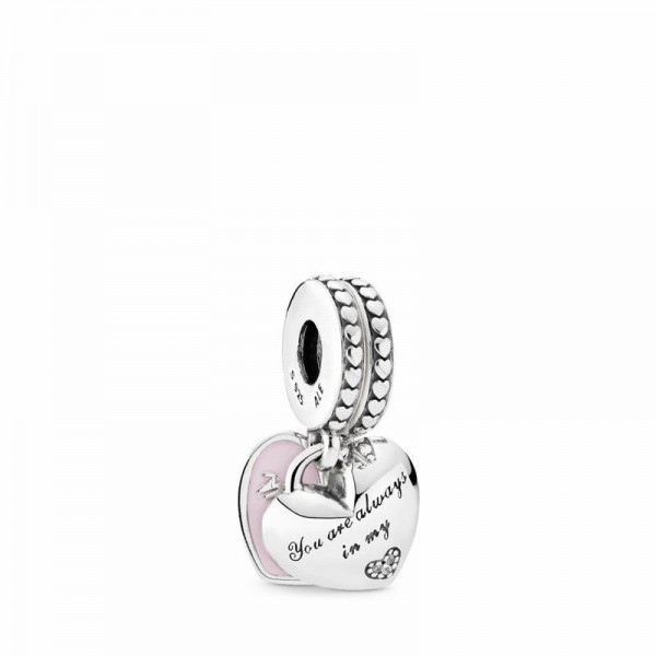 Pandora Jewelry Mother & Daughter Hearts Dangle Charm Sale,Sterling Silver,Clear CZ