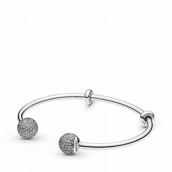 Pandora Jewelry Open Bangle Bracelet Sale,Sterling Silver,Clear CZ