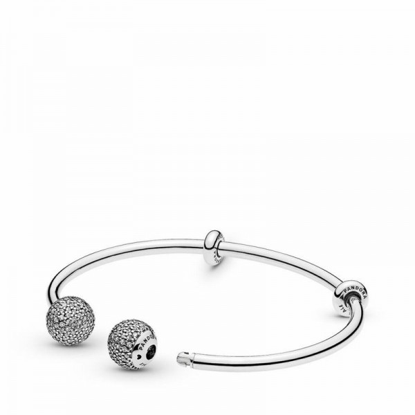 Pandora Jewelry Open Bangle Bracelet Sale,Sterling Silver,Clear CZ