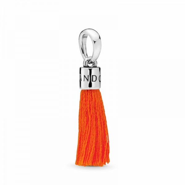 Pandora Jewelry Orange Fabric Tassel Dangle Charm Sale,Sterling Silver
