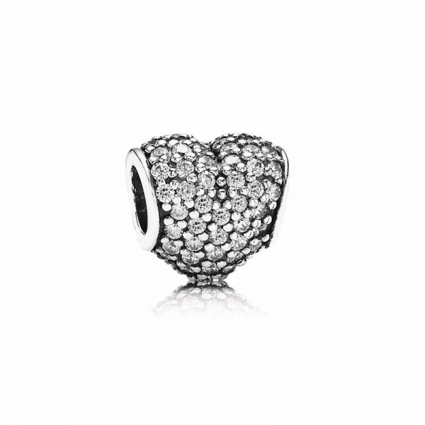 Pandora Jewelry Pavé Heart Charm Sale,Sterling Silver,Clear CZ