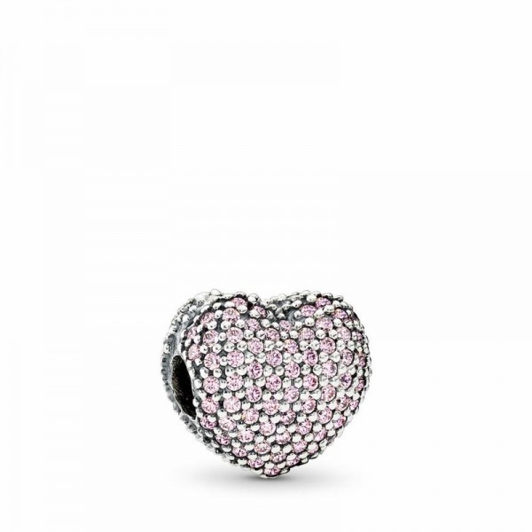Pandora Jewelry Pavé Open My Heart Clip Charm Sale,Sterling Silver,Clear CZ