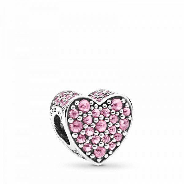 Pandora Jewelry Pink Dazzling Heart Charm Sale,Sterling Silver,Clear CZ