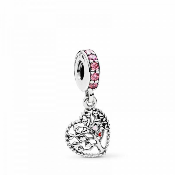 Pandora Jewelry Pink Family Tree Dangle Charm Sale,Sterling Silver,Clear CZ
