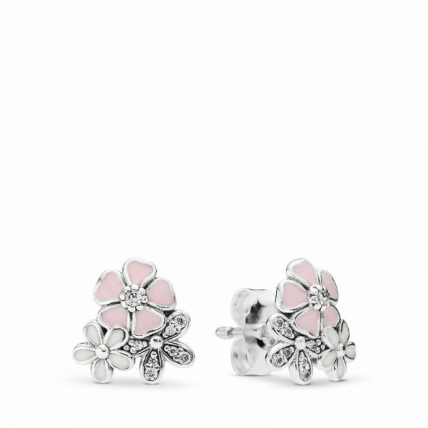 Pandora Jewelry Poetic Blooms Stud Earrings Sale,Sterling Silver,Clear CZ
