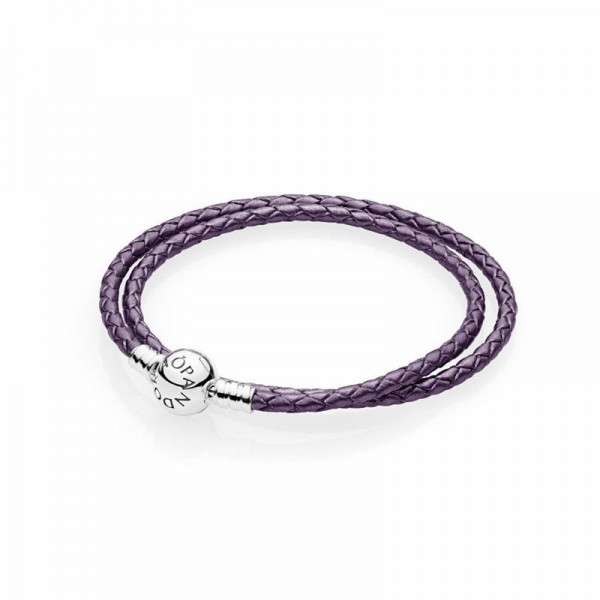Pandora Jewelry Purple Braided Double-Leather Charm Bracelet Sale,Sterling Silver