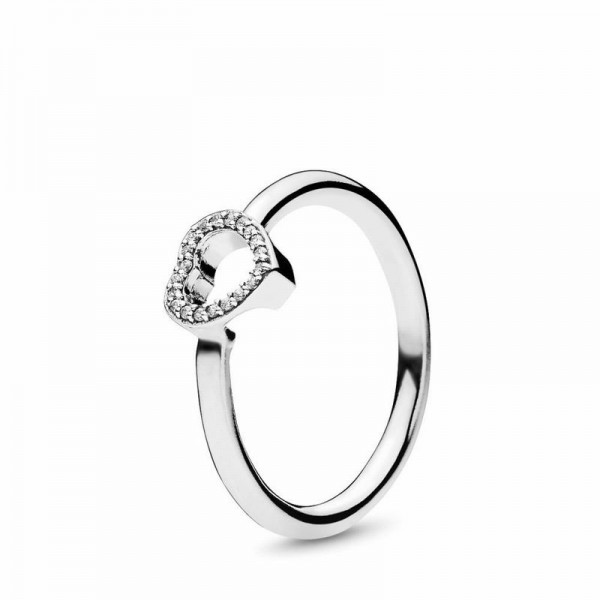 Pandora Jewelry Puzzle Heart Frame Ring Sale,Sterling Silver,Clear CZ