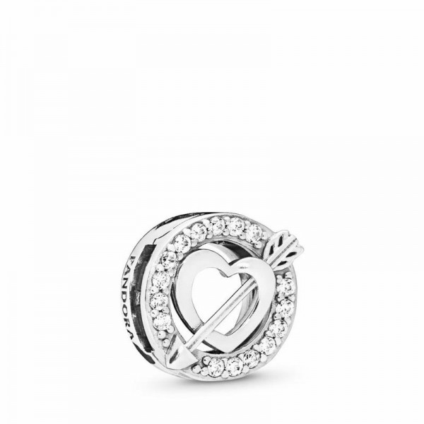 Pandora Jewelry Reflexions™ Asymmetric Heart & Arrow Charm Sale,Sterling Silver,Clear CZ