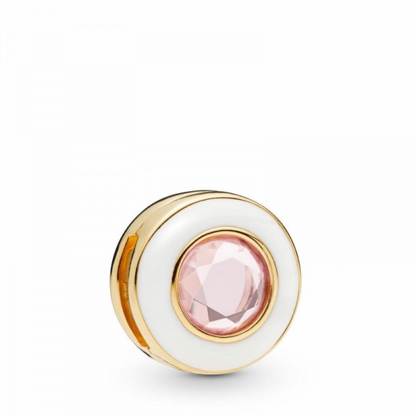 Pandora Jewelry Reflexions™ Gleaming White Circle Clip Charm Sale,18ct Gold Plated
