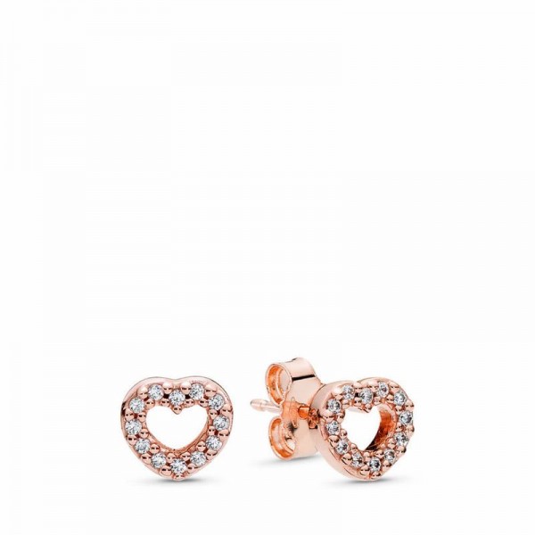 Pandora Jewelry Rose™ Captured Hearts Stud Earrings Sale,Clear CZ
