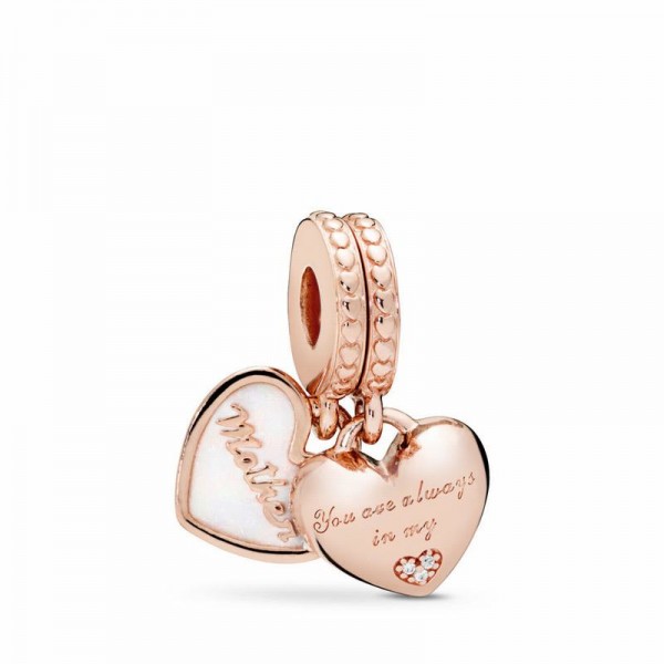 Pandora Jewelry Rose™ Mother & Daughter Hearts Dangle Charm Sale,Clear CZ