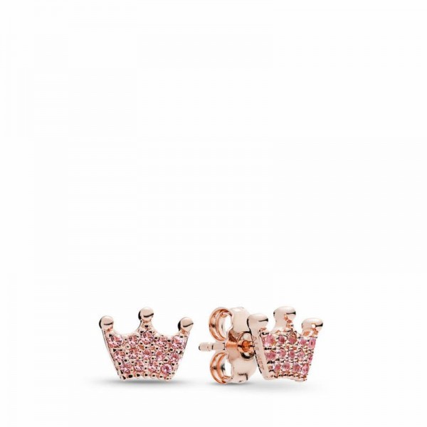 Pandora Jewelry Rose™ Pink Enchanted Crowns Stud Earrings Sale