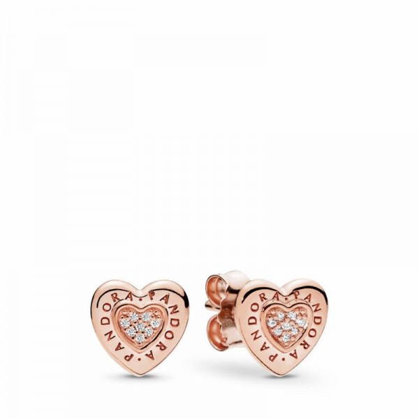 Pandora Jewelry Rose™ Signature Heart Stud Earrings Sale,Clear CZ