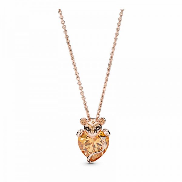 Pandora Jewelry Rose™ Sparkling Lion Princess Heart Necklace Sale,Clear CZ