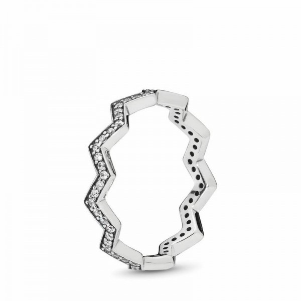 Pandora Jewelry Shimmering Zigzag Ring Sale,Sterling Silver,Clear CZ