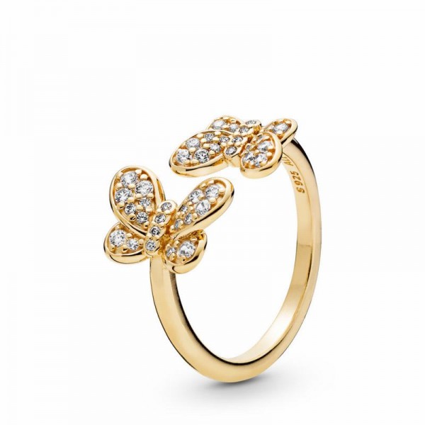 Pandora Jewelry Shine™ Dazzling Butterflies Ring Sale,18ct Gold Plated,Clear CZ