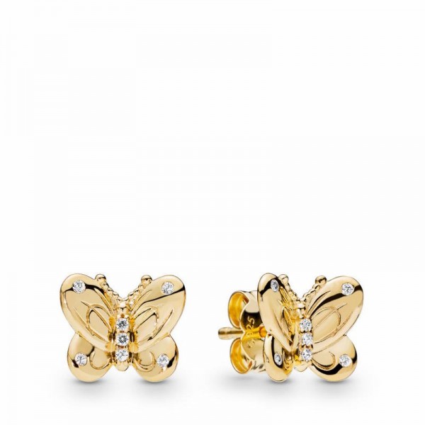 Pandora Jewelry Shine™ Decorative Butterflies Earrings Sale,18ct Gold Plated,Clear CZ