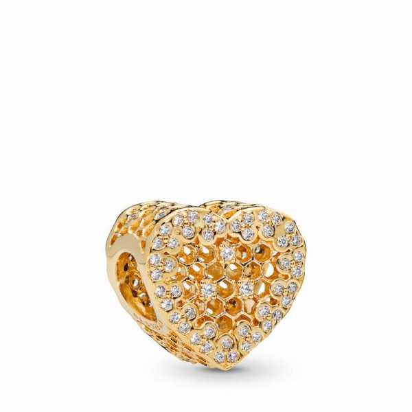 Pandora Jewelry Shine™ Honeycomb Lace Charm Sale,18ct Gold Plated,Clear CZ