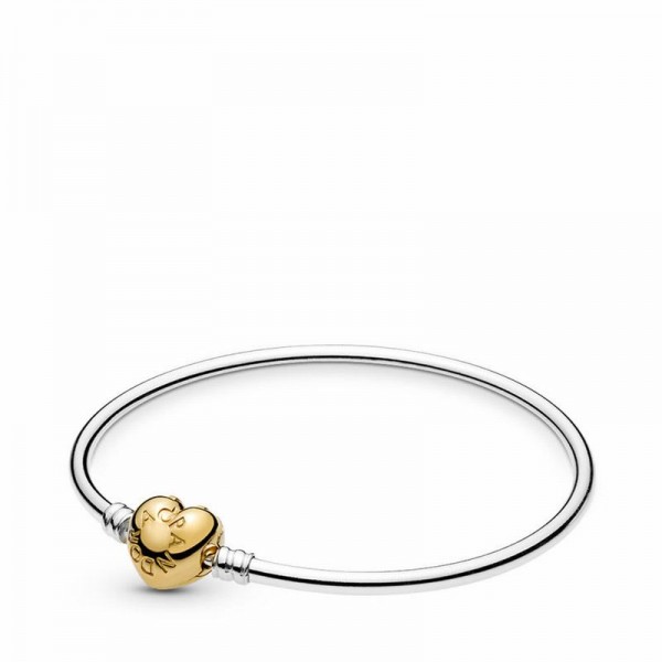 Pandora Jewelry Shine™ Logo Heart Clasp Moments Silver Bangle Bracelet Sale,Sterling Silver