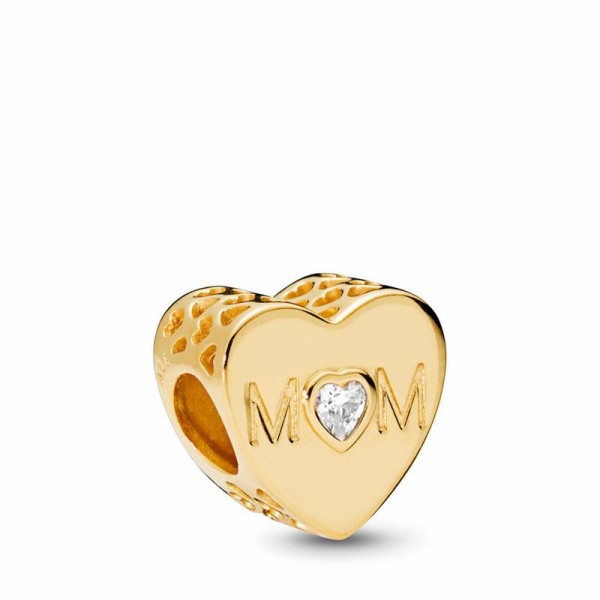 Pandora Jewelry Shine™ Mother Heart Charm Sale,18ct Gold Plated,Clear CZ