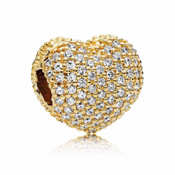Pandora Jewelry Shine™ Pave Open My Heart Clip Charm Sale,18ct Gold Plated,Clear CZ