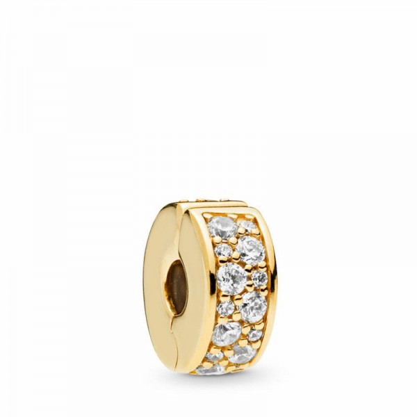 Pandora Jewelry Shine™ Shining Elegance Clip Charm Sale,18ct Gold Plated,Clear CZ