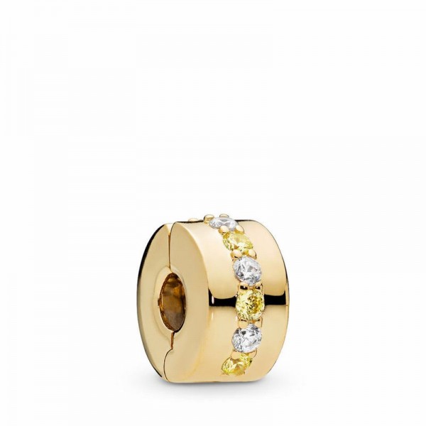Pandora Jewelry Shine™ Shining Path Clip Charm Sale,18ct Gold Plated,Clear CZ