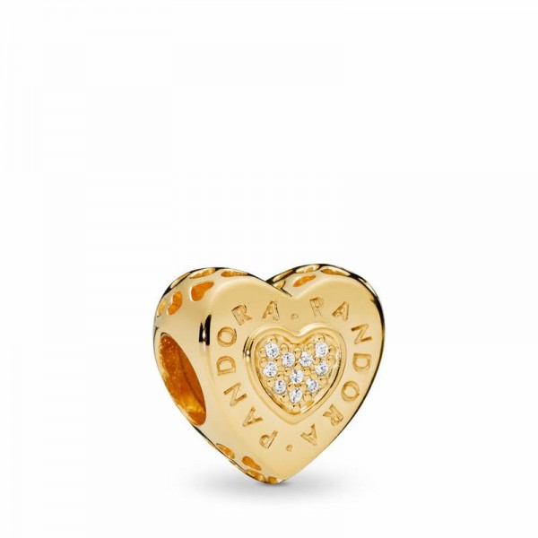 Pandora Jewelry Shine™ Signature Heart Charm Sale,18ct Gold Plated,Clear CZ