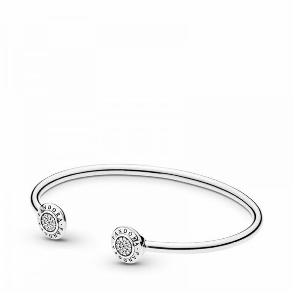 Pandora Jewelry Signature Bangle Bracelet Sale,Sterling Silver,Clear CZ