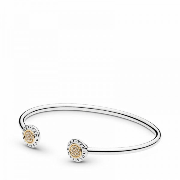 Pandora Jewelry Signature Bangle Bracelet Sale,Two Tone,Clear CZ