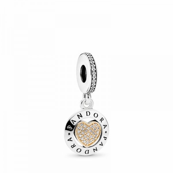 Pandora Jewelry Signature Heart Dangle Charm Sale,Two Tone,Clear CZ