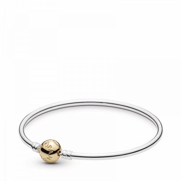 Pandora Jewelry Silver Bangle Charm Bracelet With 14K Gold Clasp Sale,Two Tone