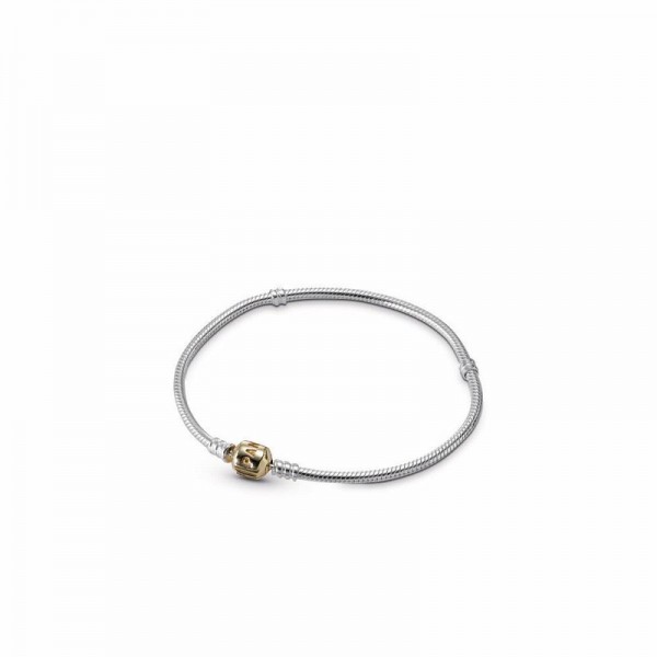 Pandora Jewelry Silver Charm Bracelet With 14K Gold Clasp Sale,Two Tone