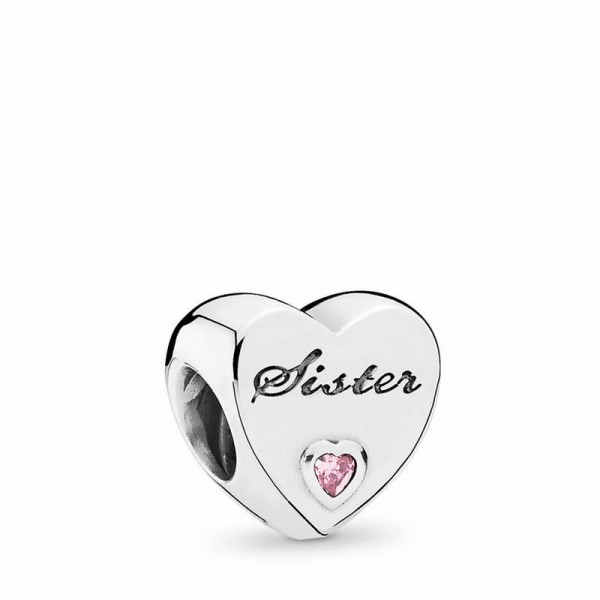 Pandora Jewelry Sister's Love Charm Sale,Sterling Silver,Clear CZ