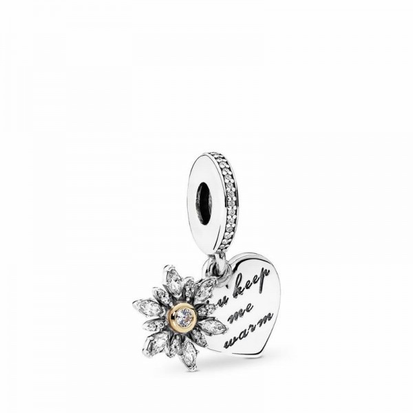 Pandora Jewelry Snowflake Heart Dangle Charm Sale,Two Tone,Clear CZ