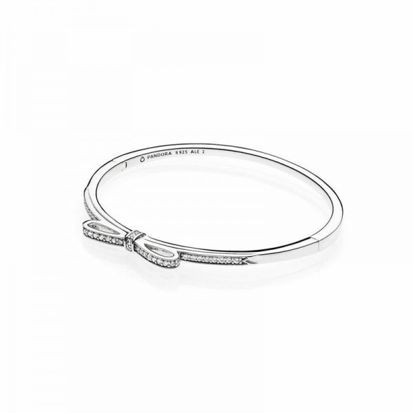 Pandora Jewelry Sparkling Bow Bangle Bracelet Sale,Sterling Silver,Clear CZ