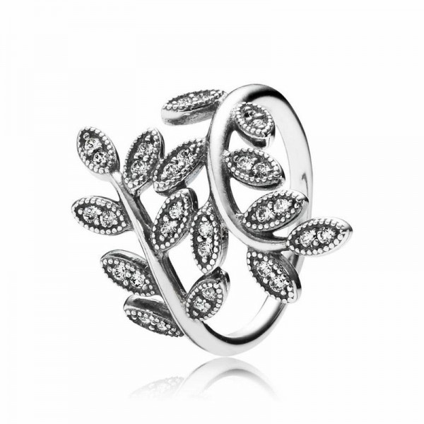 Pandora Jewelry Sparkling Leaves Ring Sale,Sterling Silver,Clear CZ