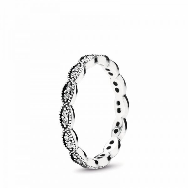Pandora Jewelry Sparkling Leaves Stackable Ring Sale,Sterling Silver,Clear CZ