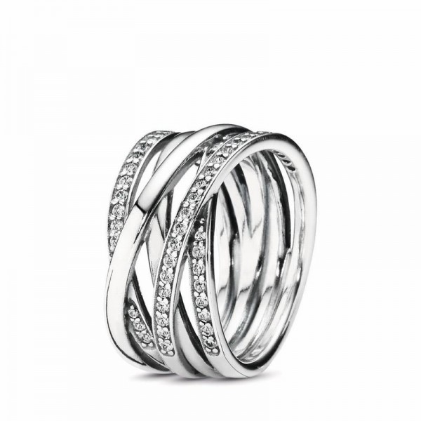Pandora Jewelry Sparkling & Polished Lines Ring Sale,Sterling Silver,Clear CZ
