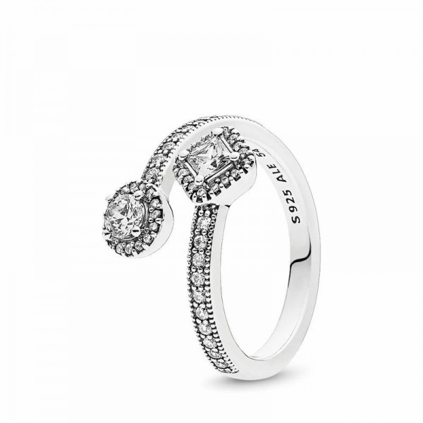 Pandora Jewelry Sparkling Square & Circle Open Ring Sale,Sterling Silver,Clear CZ