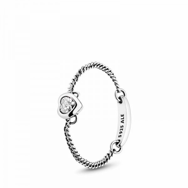 Pandora Jewelry Spirited Heart Ring Sale,Sterling Silver,Clear CZ