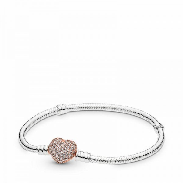 Pandora Jewelry Sterling Silver Bracelet,Pandora Jewelry Rose™ Pavé Heart Clasp Sale,Pandora Rose