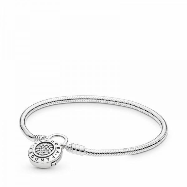 Pandora Jewelry Sterling Silver Smooth Bracelet with Pandora Jewelry Signature Padlock Clasp Sale