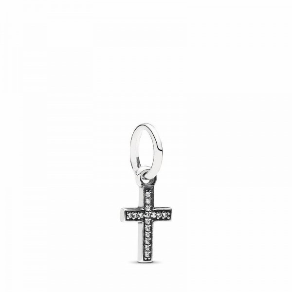 Pandora Jewelry Symbol Of Faith Cross Dangle Charm Sale,Sterling Silver,Clear CZ