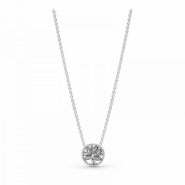 Pandora Jewelry Tree of Life Necklace Sale,Sterling Silver,Clear CZ